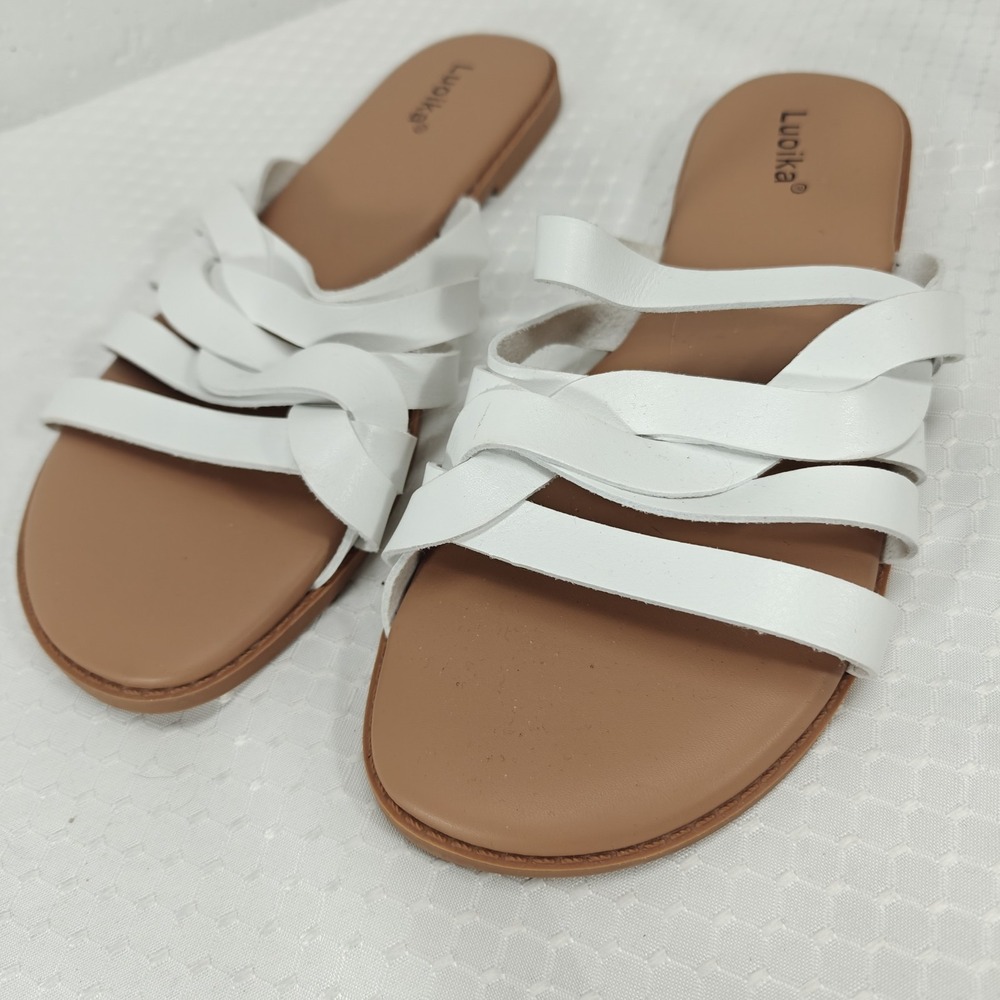 Luoika White Strappy Slip On‎ Sandals Womens 9XW